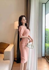 Slimfit Puff Sleeves Cocktail Midi Dress