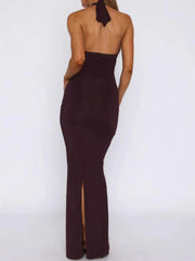 Slit Back Halter Neck Maxi Dress
