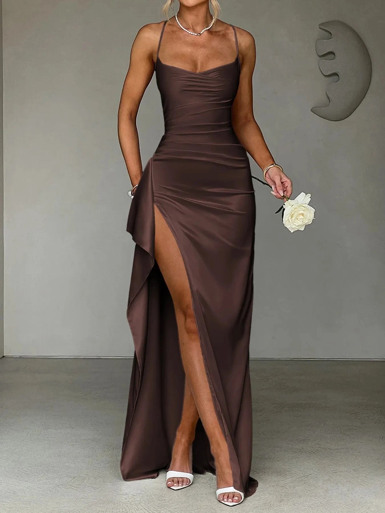 Slit Crisscross Back Maxi Cami Dress