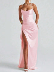 Slit Crisscross Back Maxi Cami Dress Blush Pink / S