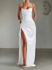 Slit Crisscross Back Maxi Cami Dress White / S