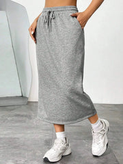 Slit Drawstring Midi Skirt