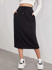 Slit Drawstring Midi Skirt Black / S