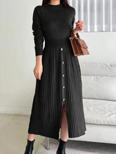 Slit Front Mock Neck Long Sleeve Knit Dress Black / S