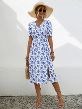 Slit Printed V-Neck Short Sleeve Dress White / S