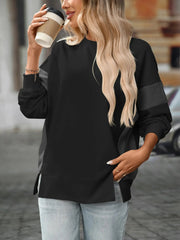 Slit Round Neck Long Sleeve Sweatshirt