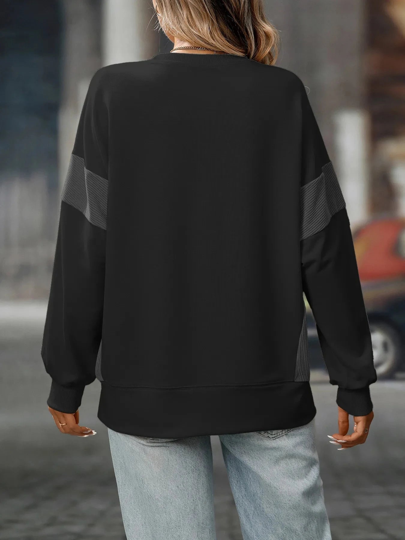 Slit Round Neck Long Sleeve Sweatshirt