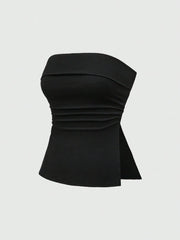 Slit Ruched Tube Top Black / XS