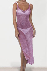 Slit Scoop Neck Sleeveless Cover Up Fuchsia / One Size