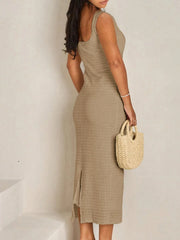 Slit Square Neck Sleeveless Midi Dress