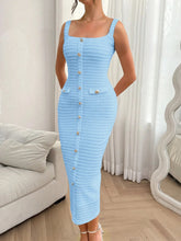 Slit Square Neck Sleeveless Midi Dress Blue / S