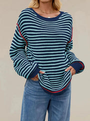 Slit Striped Oversized Sweater