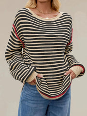 Slit Striped Oversized Sweater