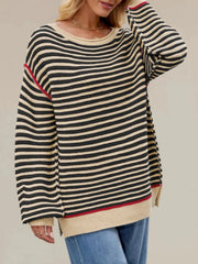 Slit Striped Oversized Sweater