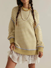 Slit Striped Oversized Sweater Yellow / S