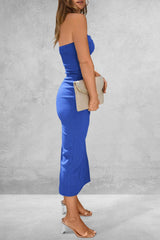 Slit Tube Midi Dress Royal Blue / S