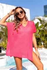 Slit V-Neck Short Sleeve Cover Up