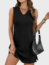 Slit V-Neck Sleeveless Mini Dress Black / S