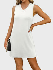 Slit V-Neck Sleeveless Mini Dress White / XL