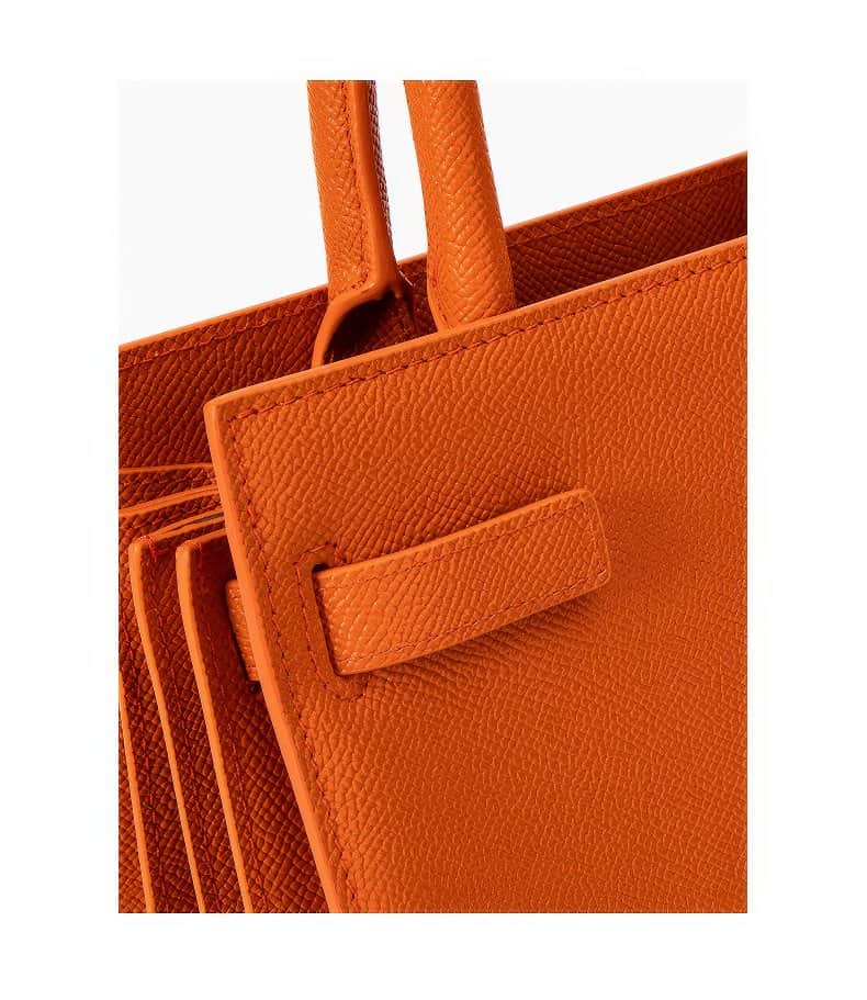 Small Grained Leather Top Handle Bag Orange