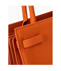 Small Grained Leather Top Handle Bag Orange