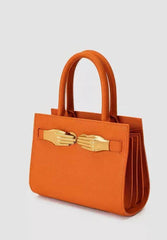 Small Grained Leather Top Handle Bag Orange