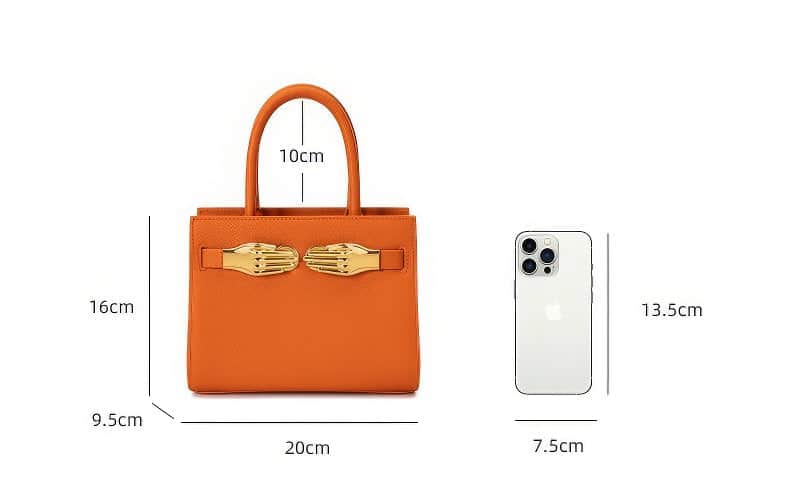 Small Grained Leather Top Handle Bag Orange