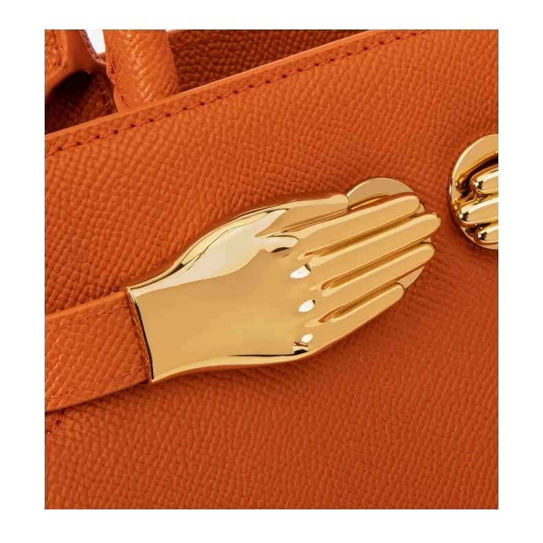 Small Grained Leather Top Handle Bag Orange