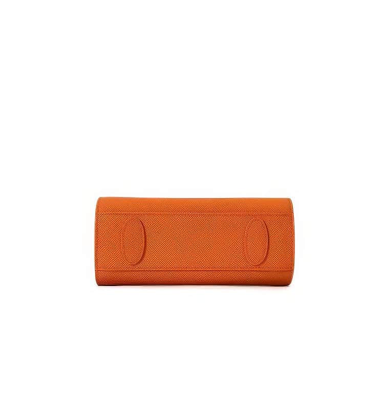 Small Grained Leather Top Handle Bag Orange