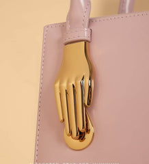Small Pale Pink Tote Bag with Unique Gold Tone Hand Sculptures Pink