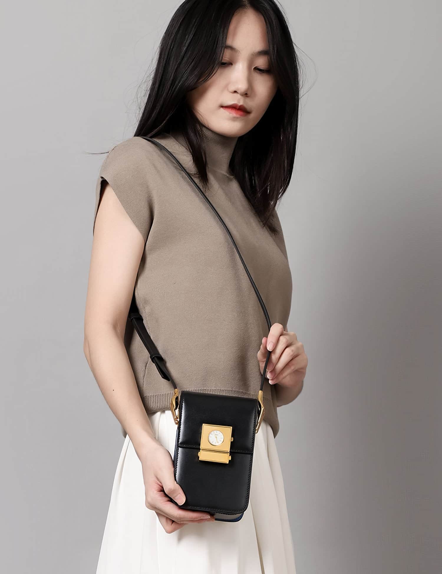 Small Pink Crossbody Bag with Unique Clock Face Clasp