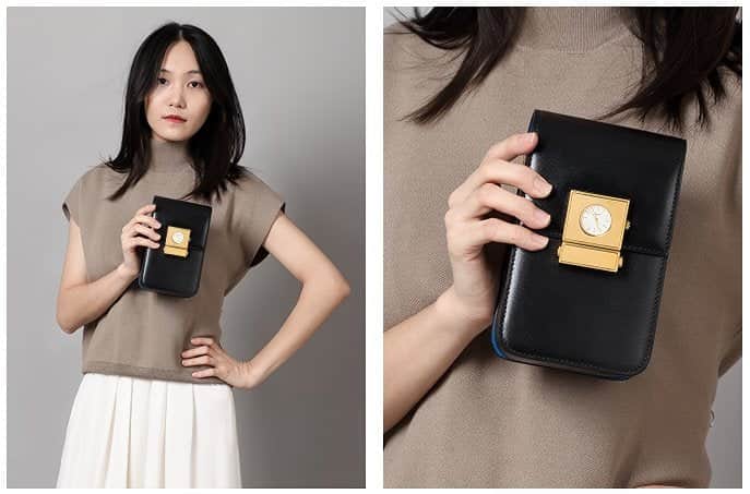 Small Pink Crossbody Bag with Unique Clock Face Clasp