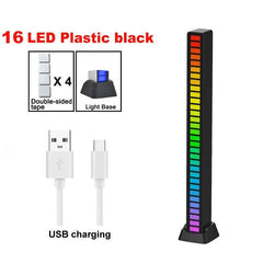 Smart LED RGB Music Lamp: App Control for TV, Gaming, Desktop Decor 16LED Black USB