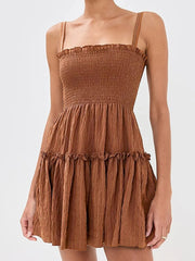 Smocked Frill Cami Mini Dress Caramel / S