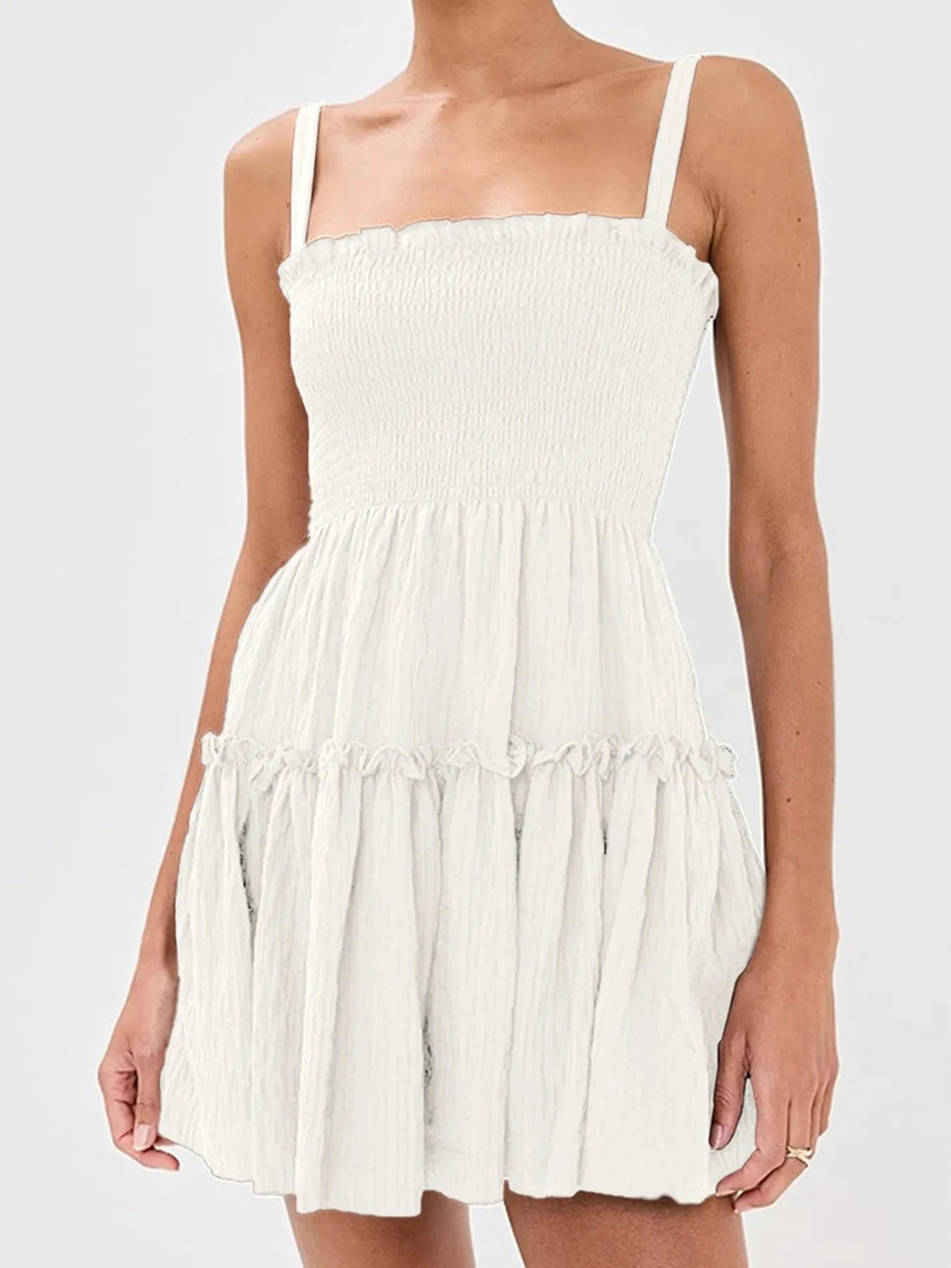 Smocked Frill Cami Mini Dress White / S