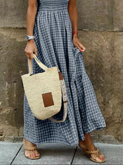 Smocked Gingham Maxi Dress with Ruffle Straps