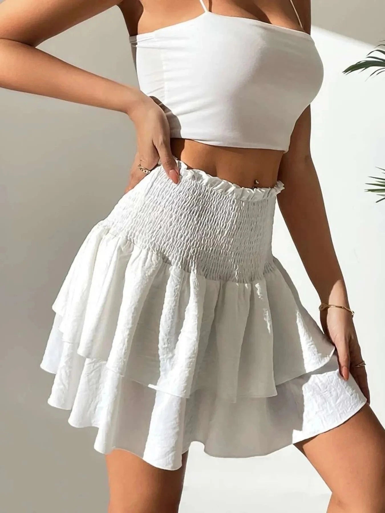 Smocked Layered Mini Skirt