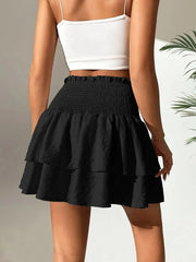 Smocked Layered Mini Skirt Black / XS