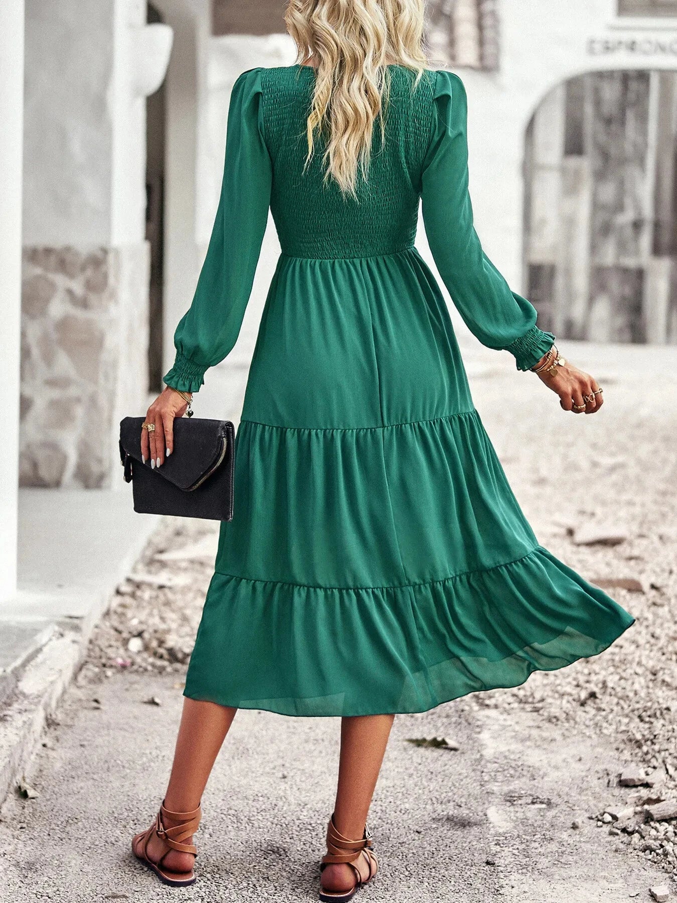 Smocked Long Sleeve Tiered Dress