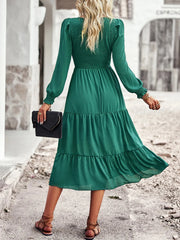 Smocked Long Sleeve Tiered Dress