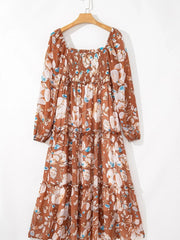 Smocked Printed Long Sleeve Tiered Dress