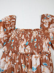 Smocked Printed Long Sleeve Tiered Dress