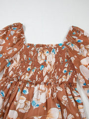 Smocked Printed Long Sleeve Tiered Dress