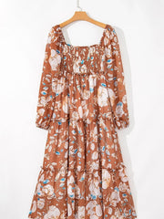 Smocked Printed Long Sleeve Tiered Dress