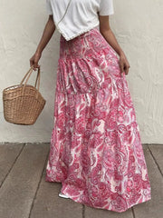 Smocked Printed Maxi Skirt