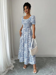 Smocked Printed Short Sleeve Dress