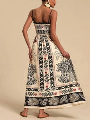 Smocked Printed Spaghetti Strap Maxi Summer Dress