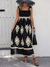 Smocked Printed Wide Strap Maxi Dress Black / S