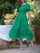 Smocked Puff Sleeve Tiered Dress Green / S