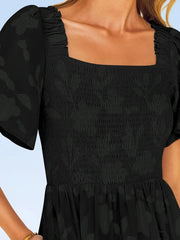 Smocked Square Neck Short Sleeve Dress